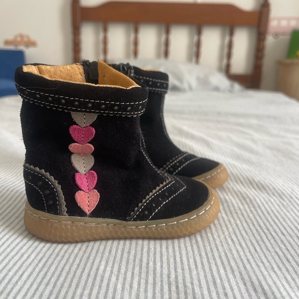 Livie & Luca Black Boots with Pink Hearts